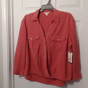 NEW Terra & Sky Burnt Orange Surpice Blouse Top Plusbsz 1X //
